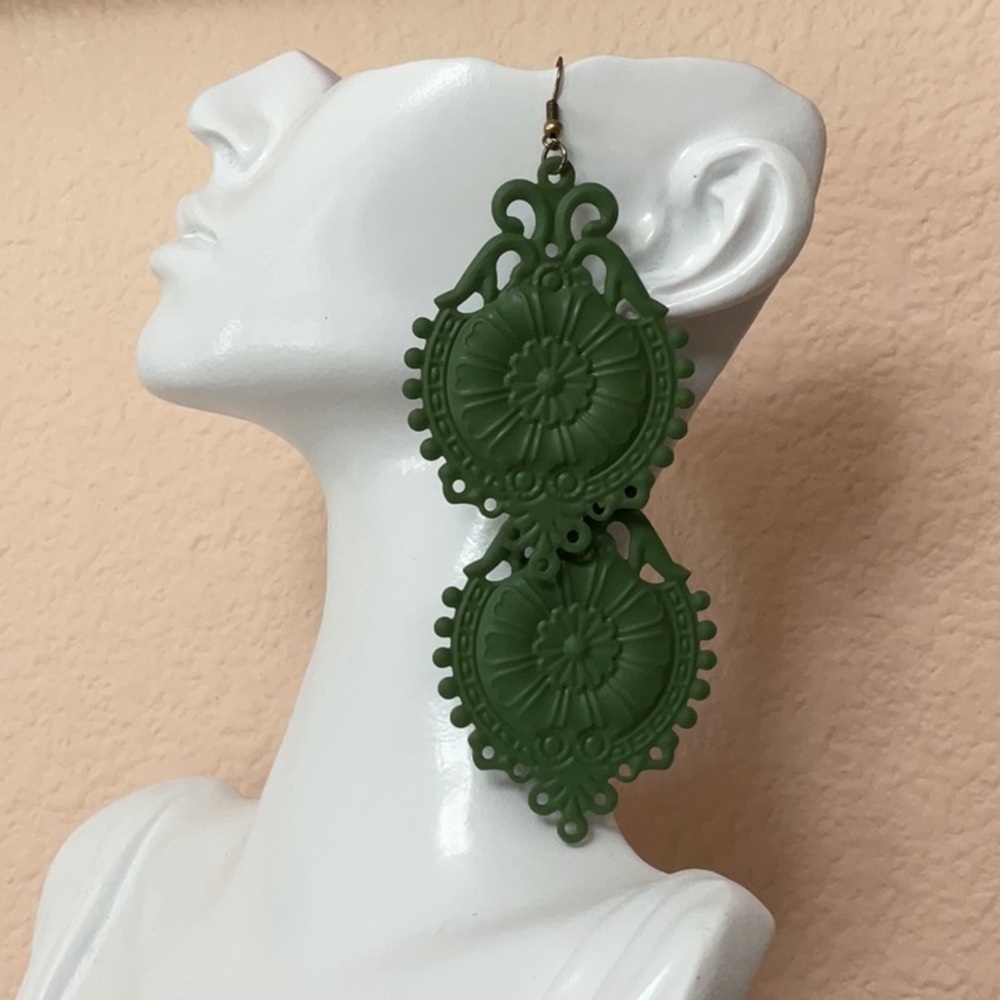 Green Filigree Double Medallion Earrings - Women Jewelry